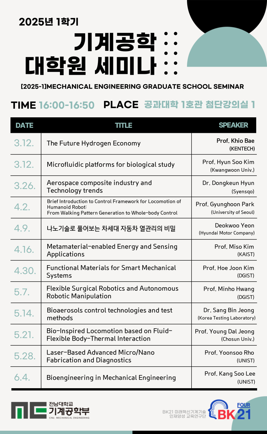 2025년 1학기 기계공학대학원 세미나 일정 안내([2025-1]Mechanical Engineering Graduate School Seminar schedule) 첨부 이미지